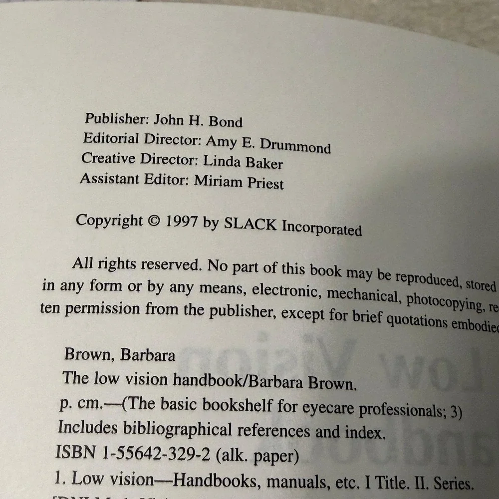 The Low Vision Handbook Barbara Brown 1997 Paperback SLACK